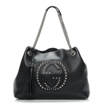 Gucci Pebbled Calfskin Studded Medium Soho Chain Shoulder Bag Black 1 of 7