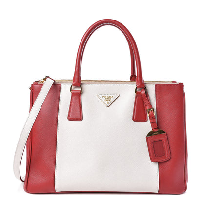 Prada Saffiano Lux Colorblock Medium Galleria Double Zip Tote Fuoco Talco 1 of 10