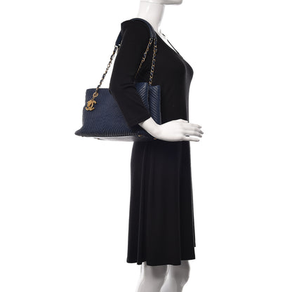 Chanel Wrinkled Lambskin Chevron Quilted Surpique Tote Navy Blue 2 of 13