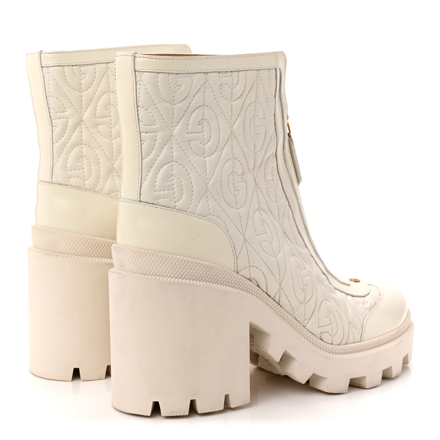 Gucci Calfskin Nappa Rhombus Quilted Trip Ankle Boots 39.5 Great White 4 of 11