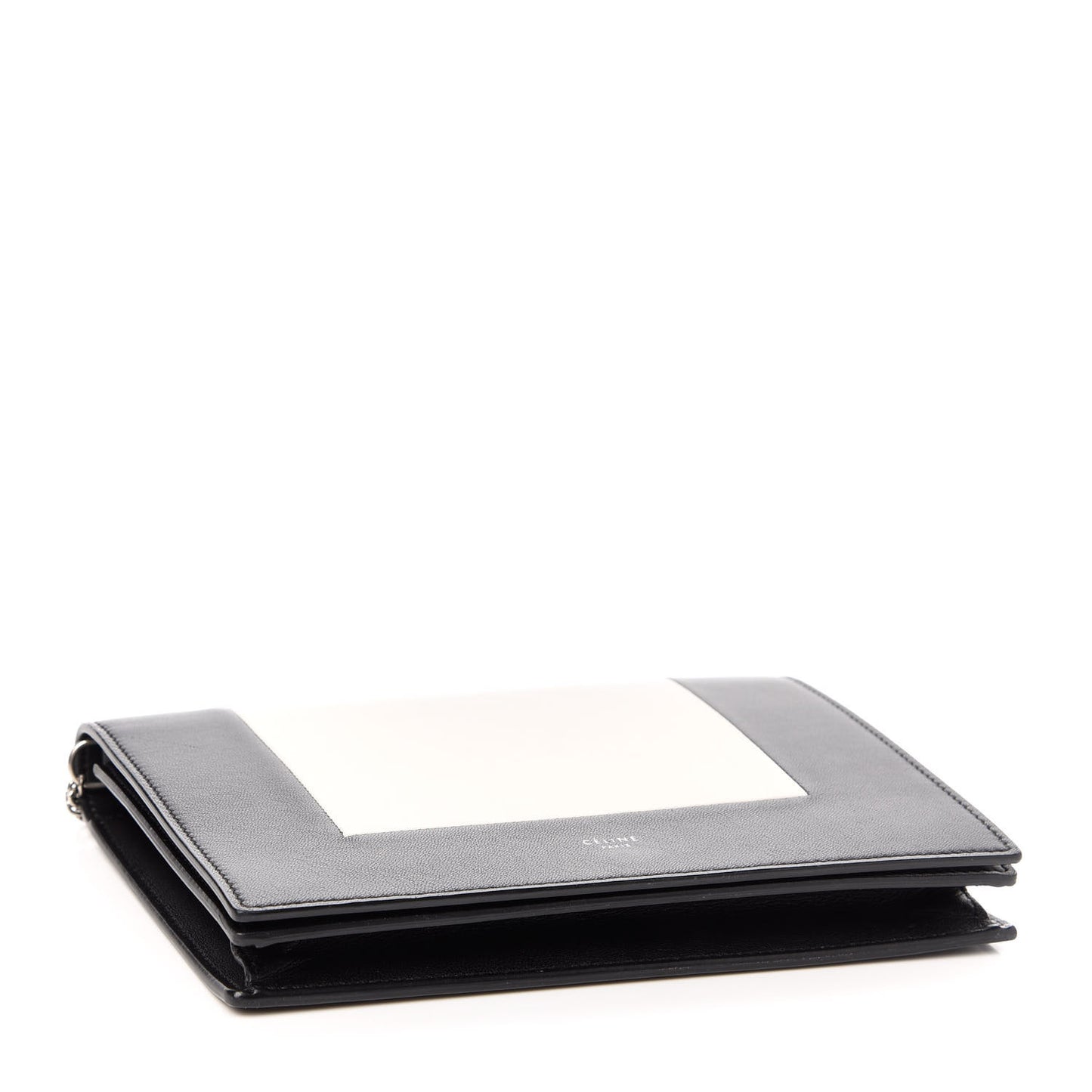 Smooth Lambskin Frame Evening Chain Clutch Black White