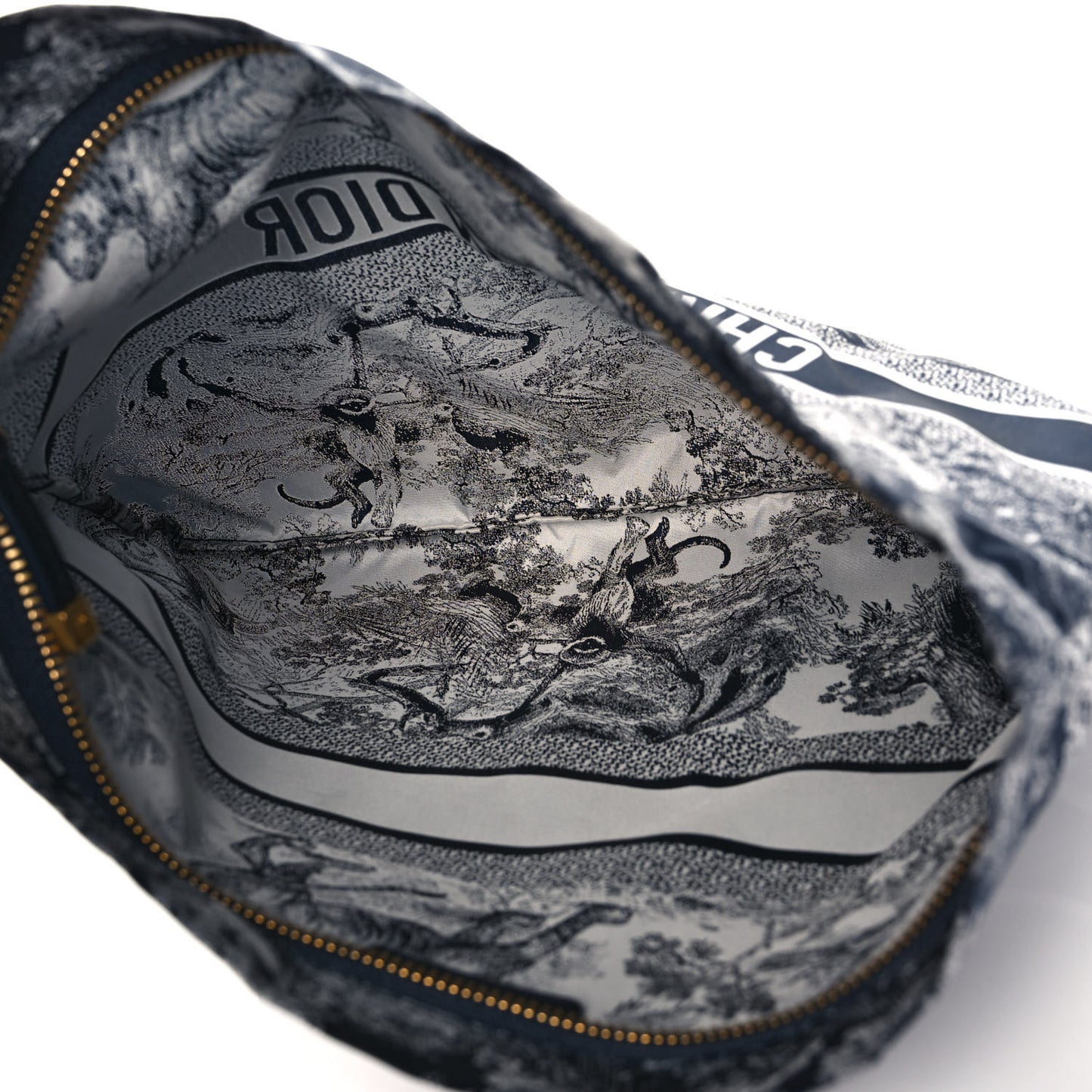 Embroidered Toile De Jouy Diortravel Zipped Pouch Blue