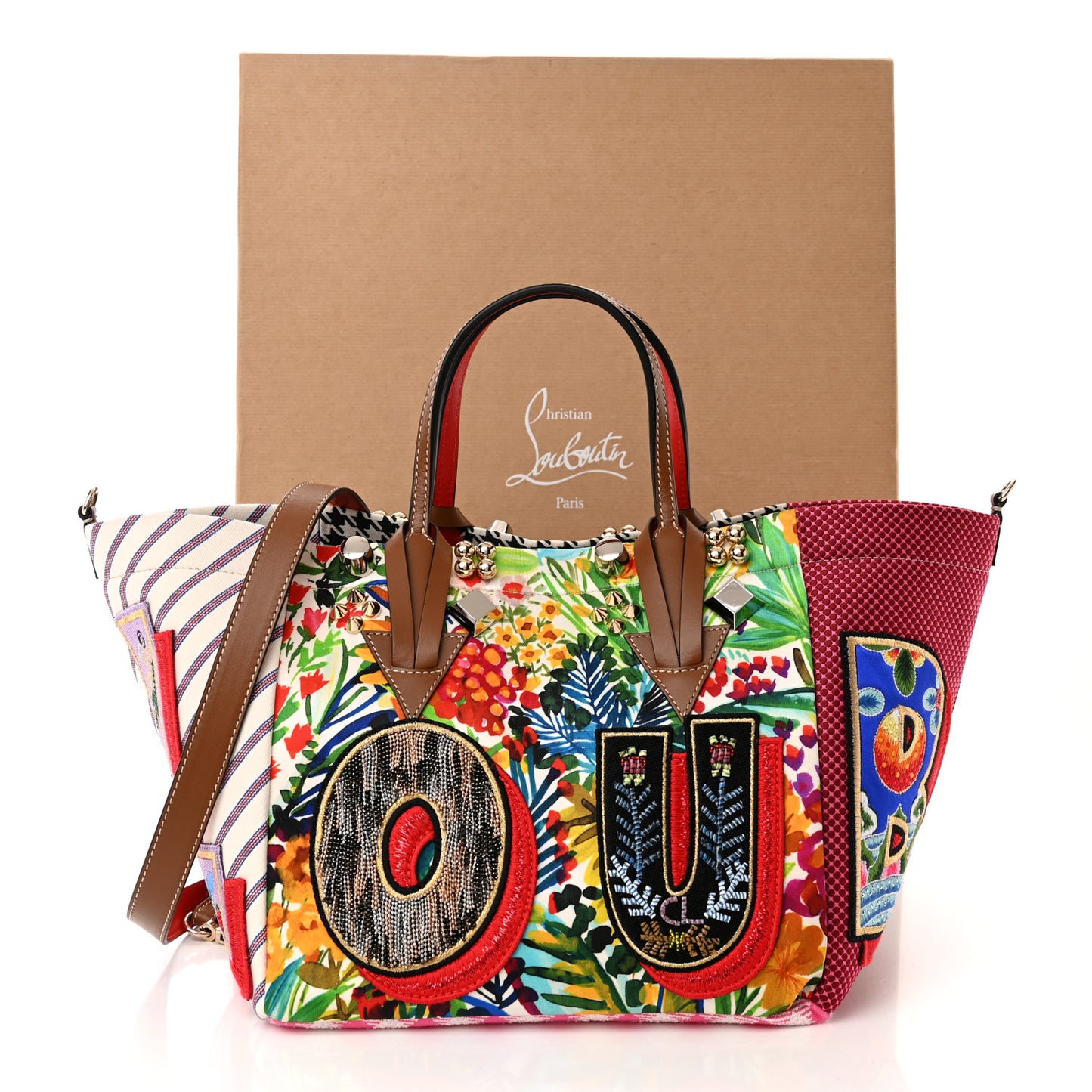 Canvas Embroidered Calfskin Caracaba Tote Multicolor