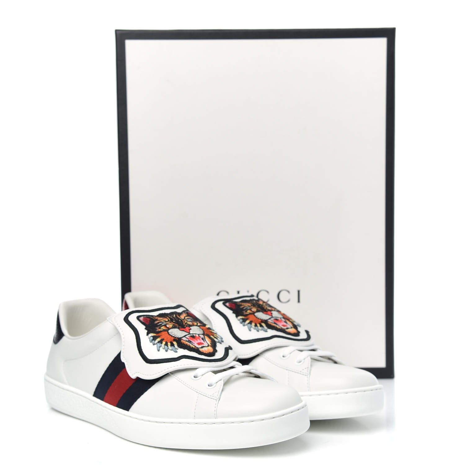 Gucci Calfskin Ayers Web Angry Cat Embroidered Mens Ace Sneakers 11 White 9 of 9