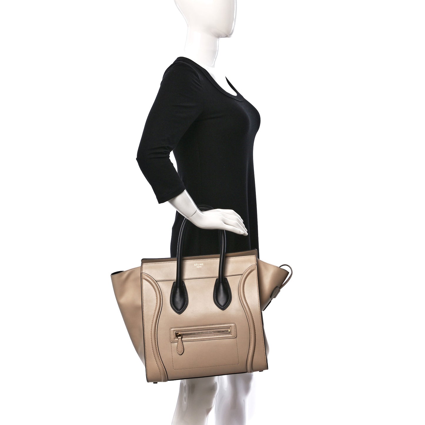 Satin Calfskin Mini Bi-Color Luggage Powder Black