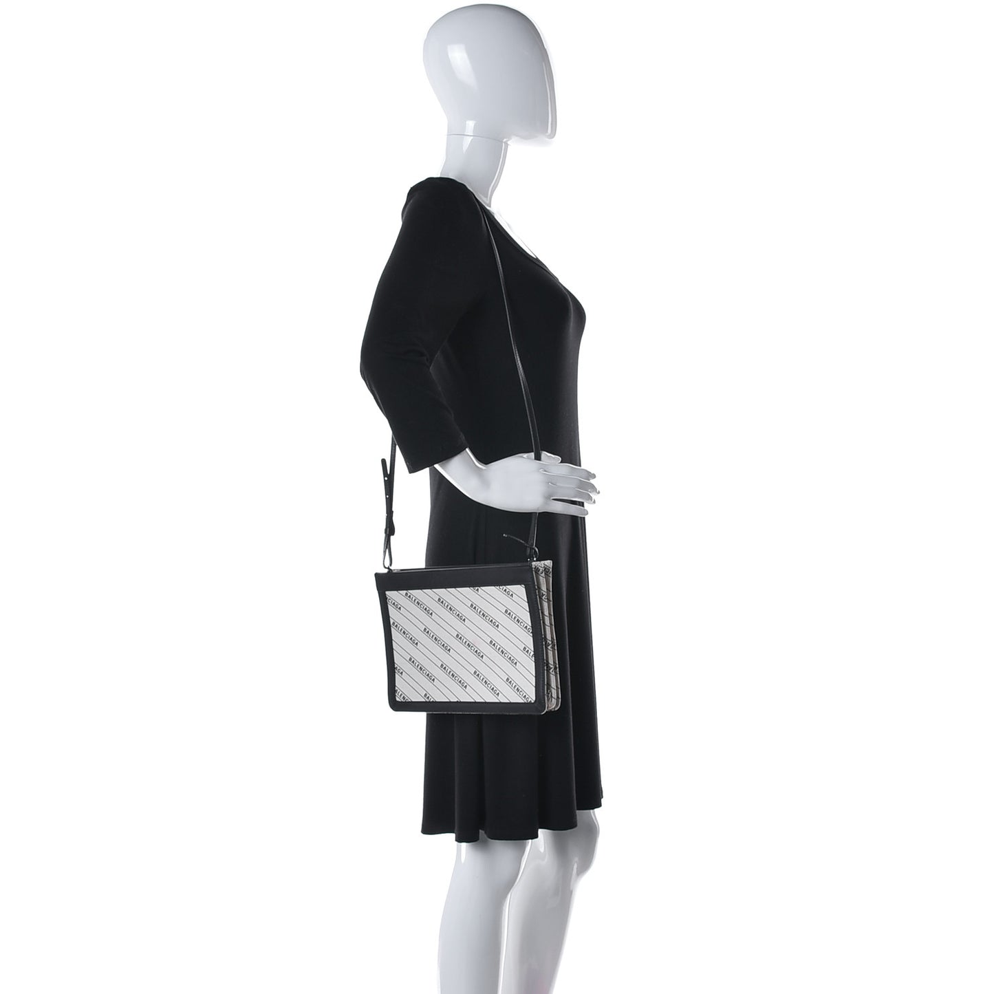 Cotton Canvas Logo Pochette Crossbody Bag Natural Black