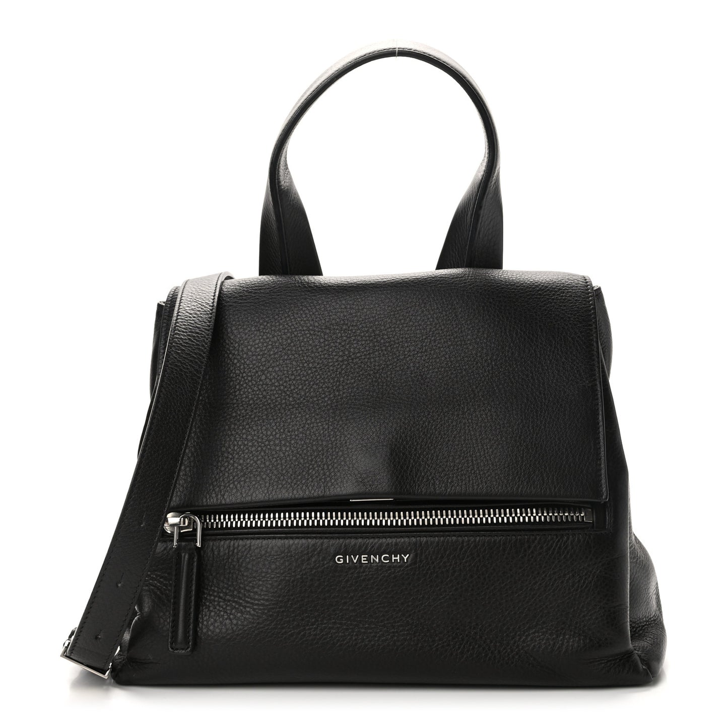 Pebbled Calfskin Small Pandora Pure Flap Bag Black