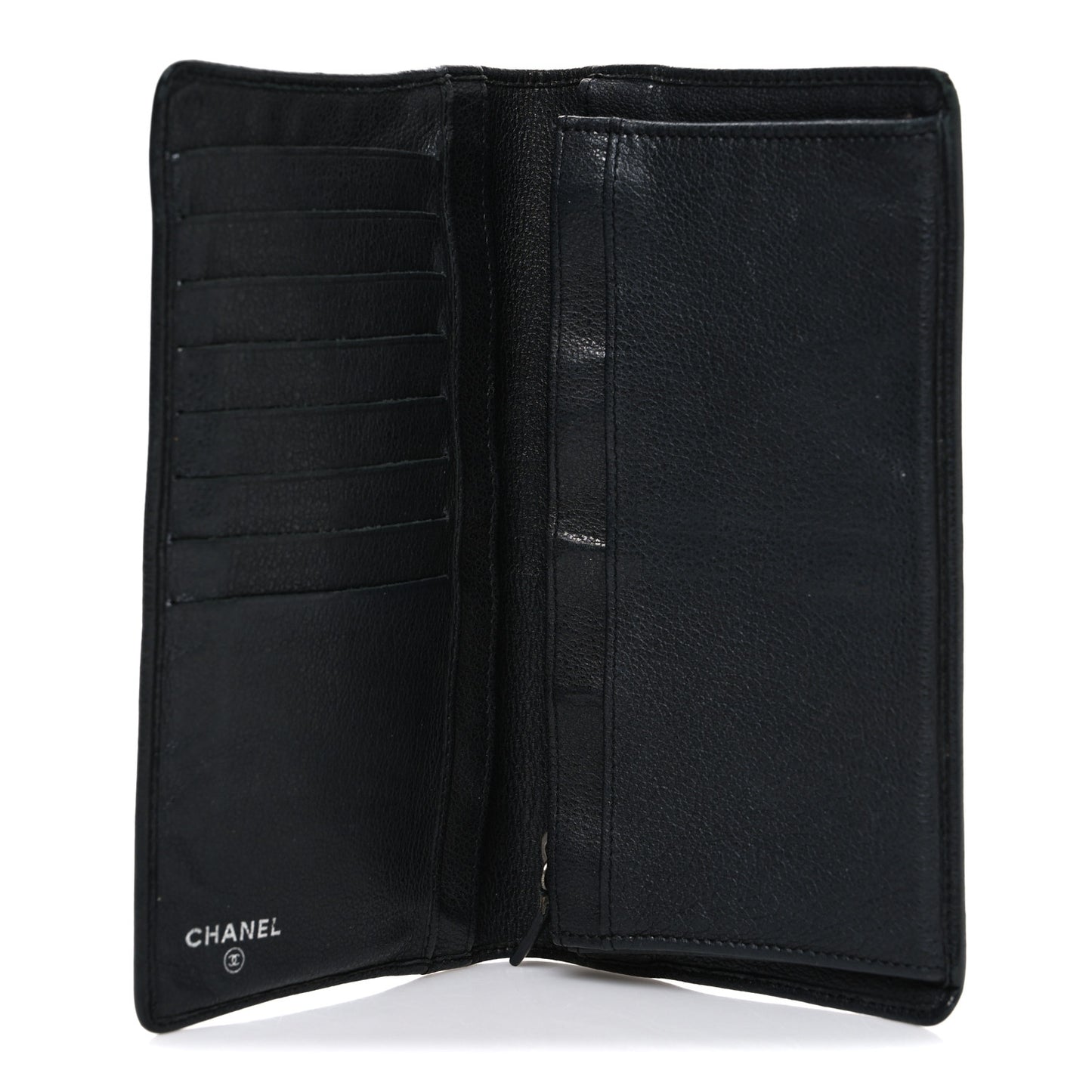 Goatskin Camellia Embossed Yen Wallet Black