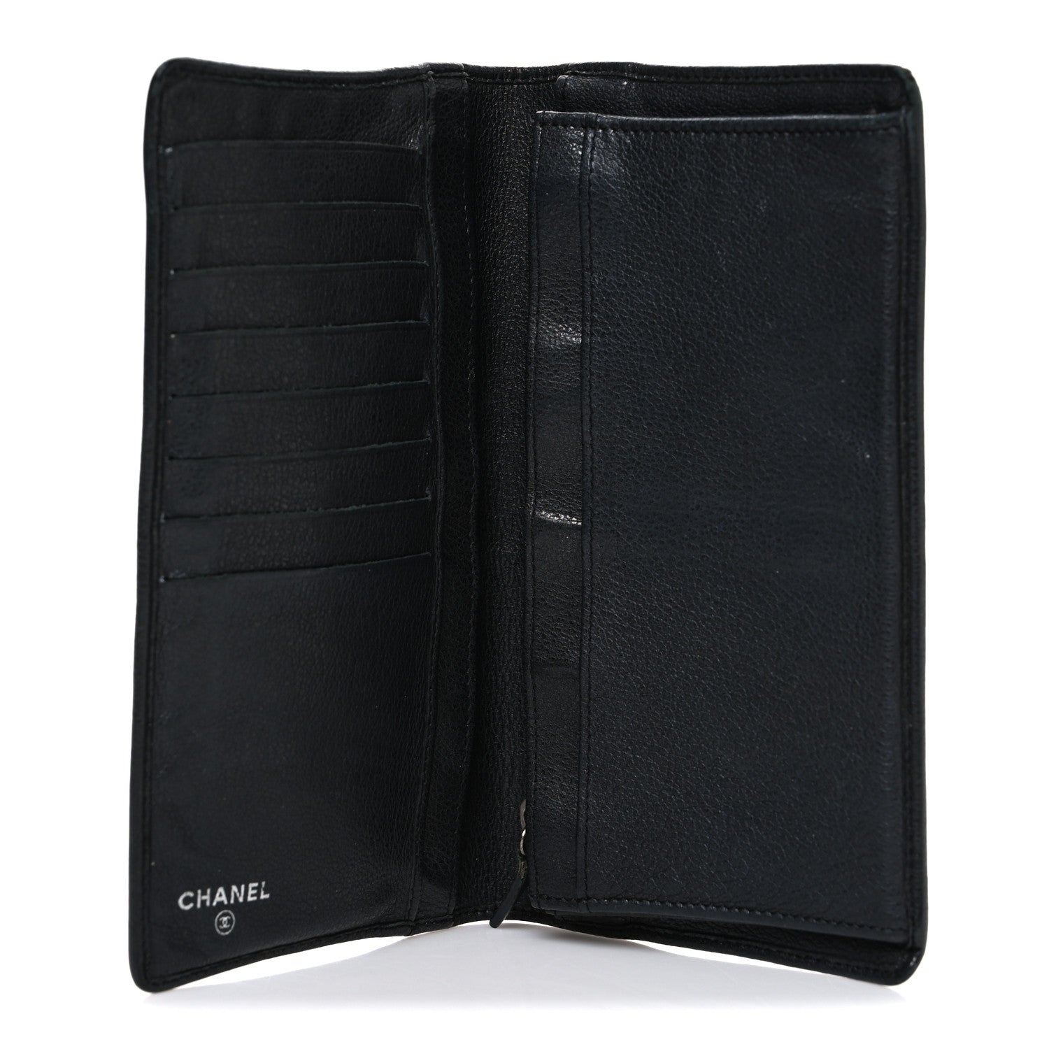 Chanel Goatskin Camellia Embossed Yen Wallet Black 5 of 8