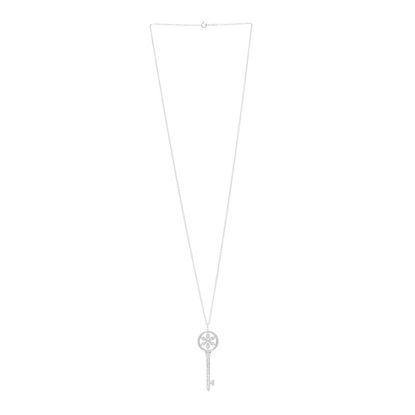 Platinum 18K White Gold Diamond Daisy Key Pendant Necklace
