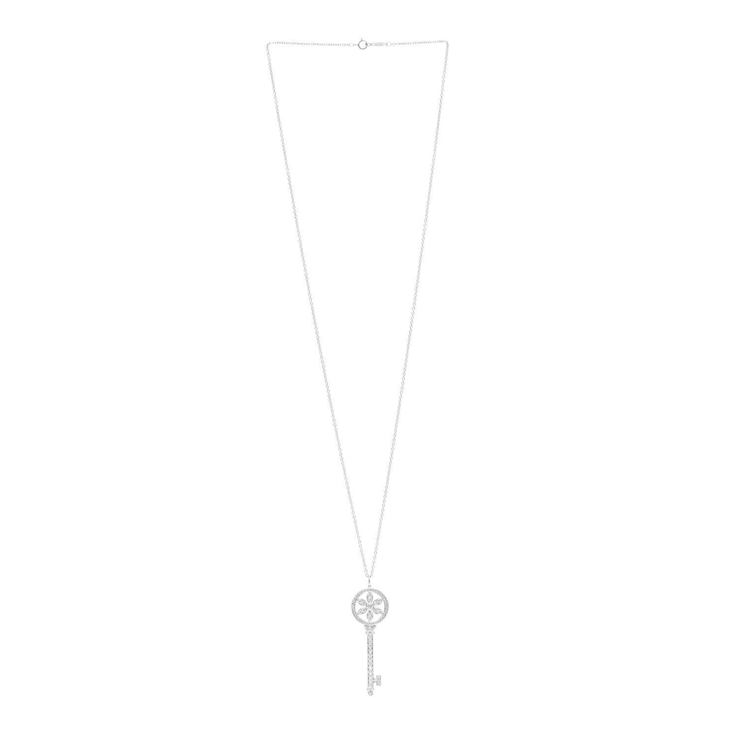 Tiffany Platinum 18K White Gold Diamond Daisy Key Pendant Necklace 3 of 5
