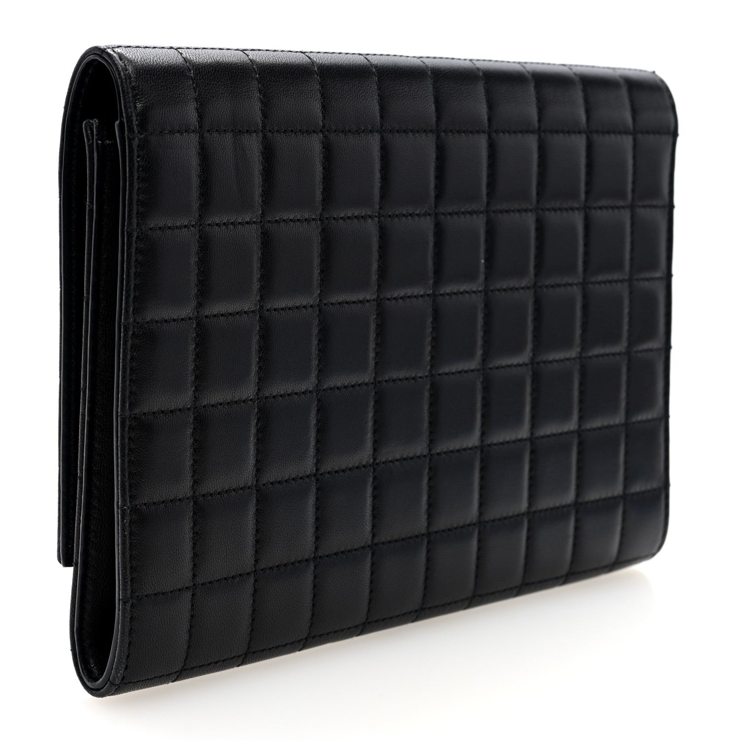 Saint Laurent Lambskin Carre Quilted Cassandre Pouch Clutch Black 3 of 6