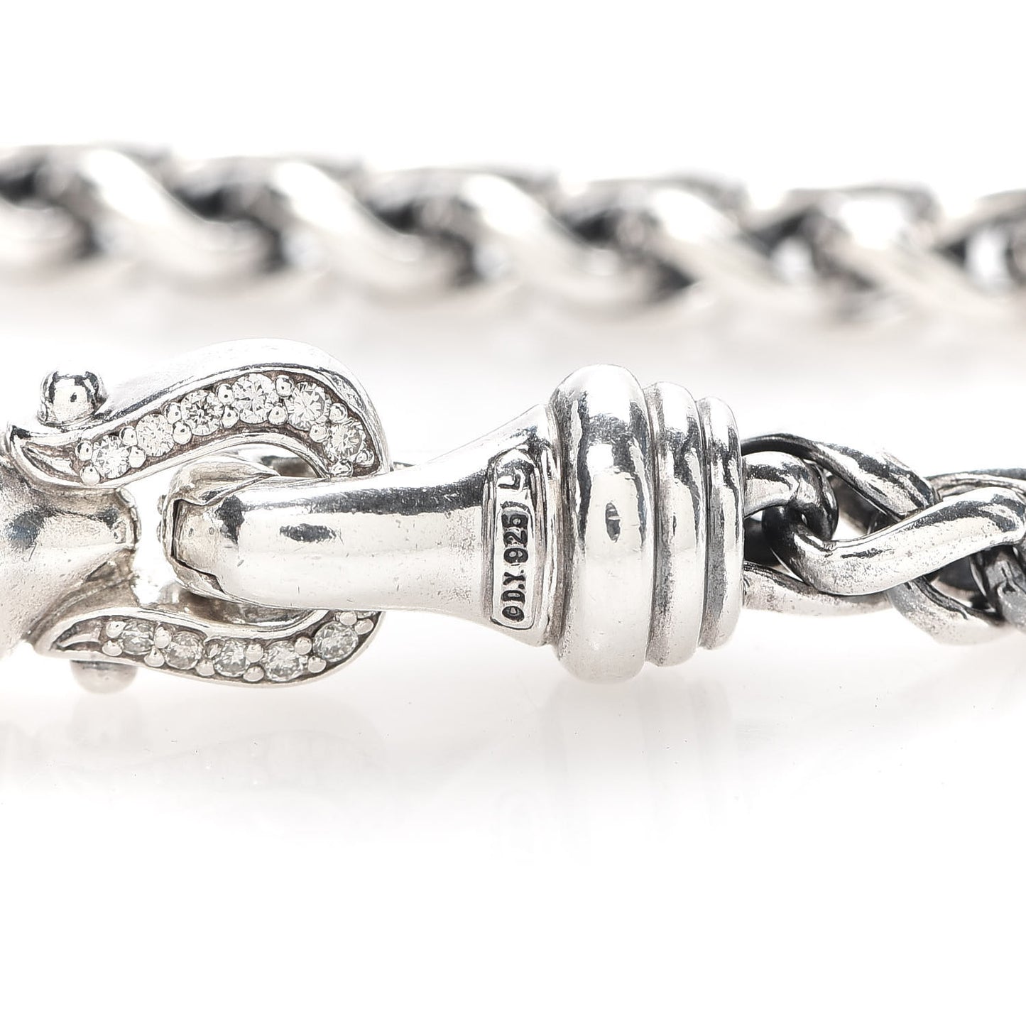 Sterling Silver Diamond 6mm Buckle Wheat Chain Bracelet