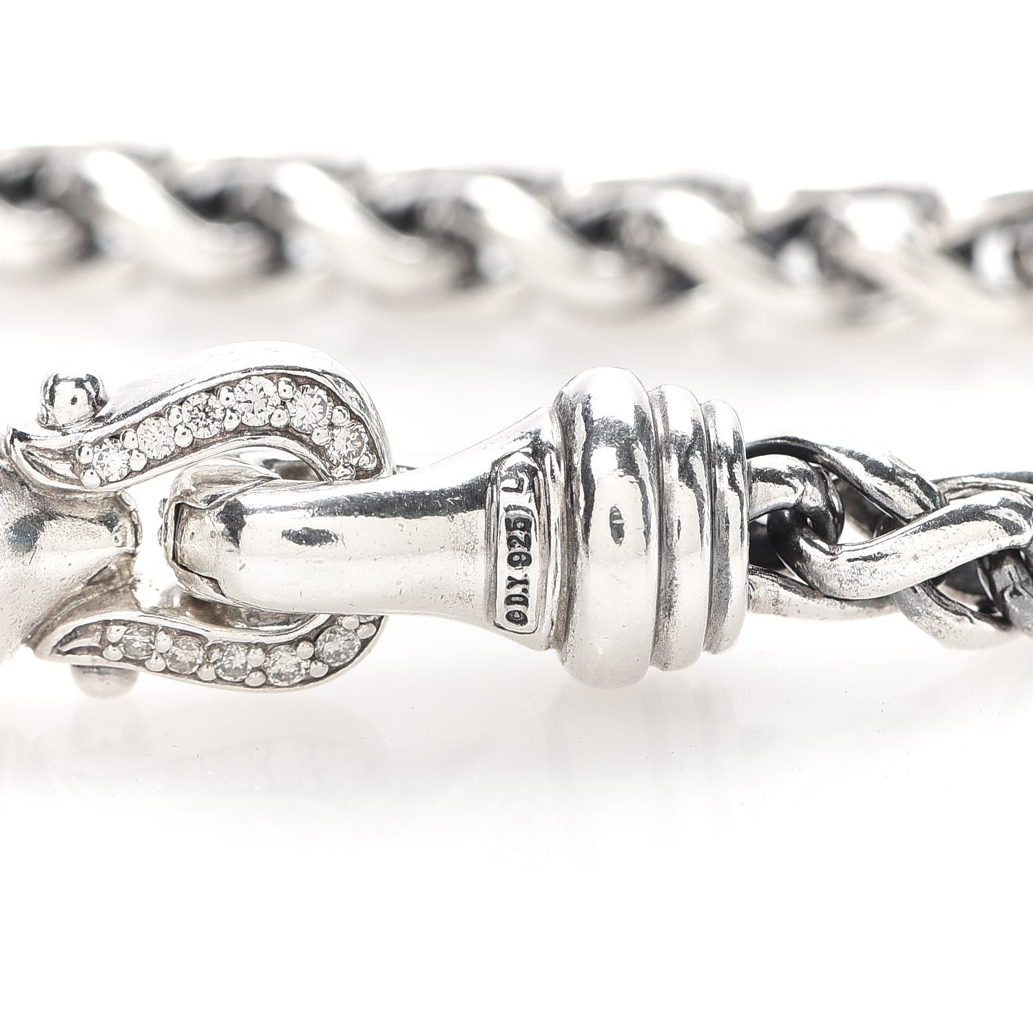 David Yurman Sterling Silver Diamond 6mm Buckle Wheat Chain Bracelet 4 of 4