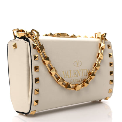 Valentino Garavani Grainy Calfskin Rockstud Alcove Box Clutch Ivory 4 of 9