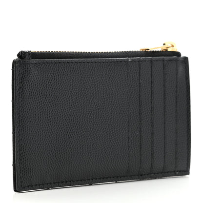 Saint Laurent Monogram Grain de Poudre 5 Fragments Zip Pouch Card Holder Black 3 of 7