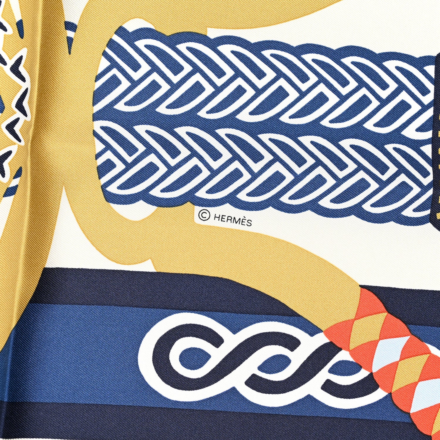 Hermes Silk Fantaisie D'etriers Scarf 90 Creme Marine Rouge 3 of 4