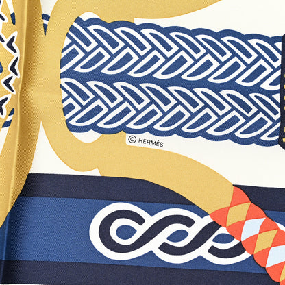 Hermes Silk Fantaisie D'etriers Scarf 90 Creme Marine Rouge 3 of 4