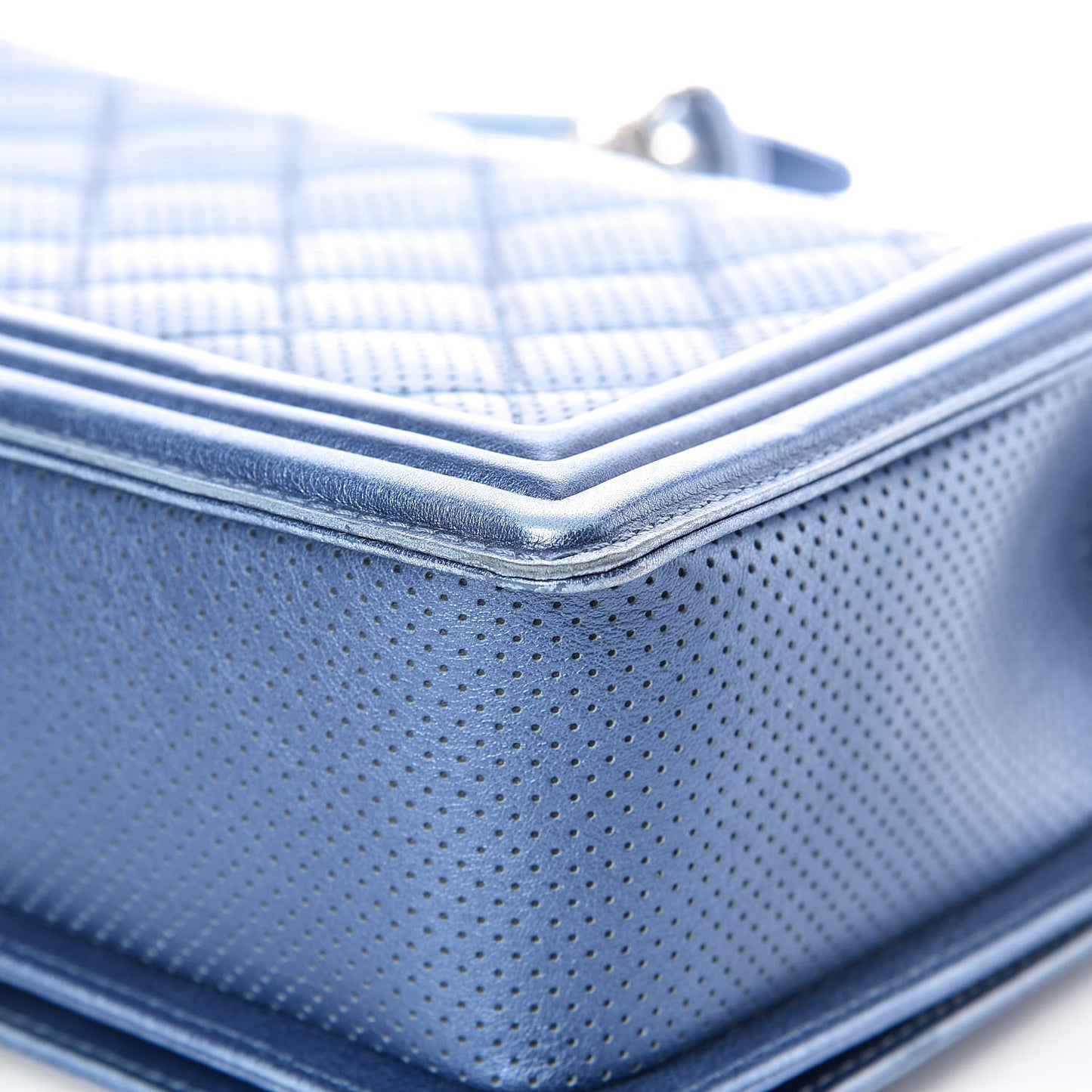 Metallic Lambskin Perforated New Medium Boy Flap Blue