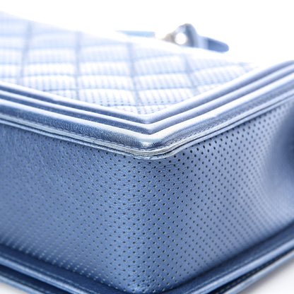 Chanel Metallic Lambskin Perforated New Medium Boy Flap Blue 18 of 20
