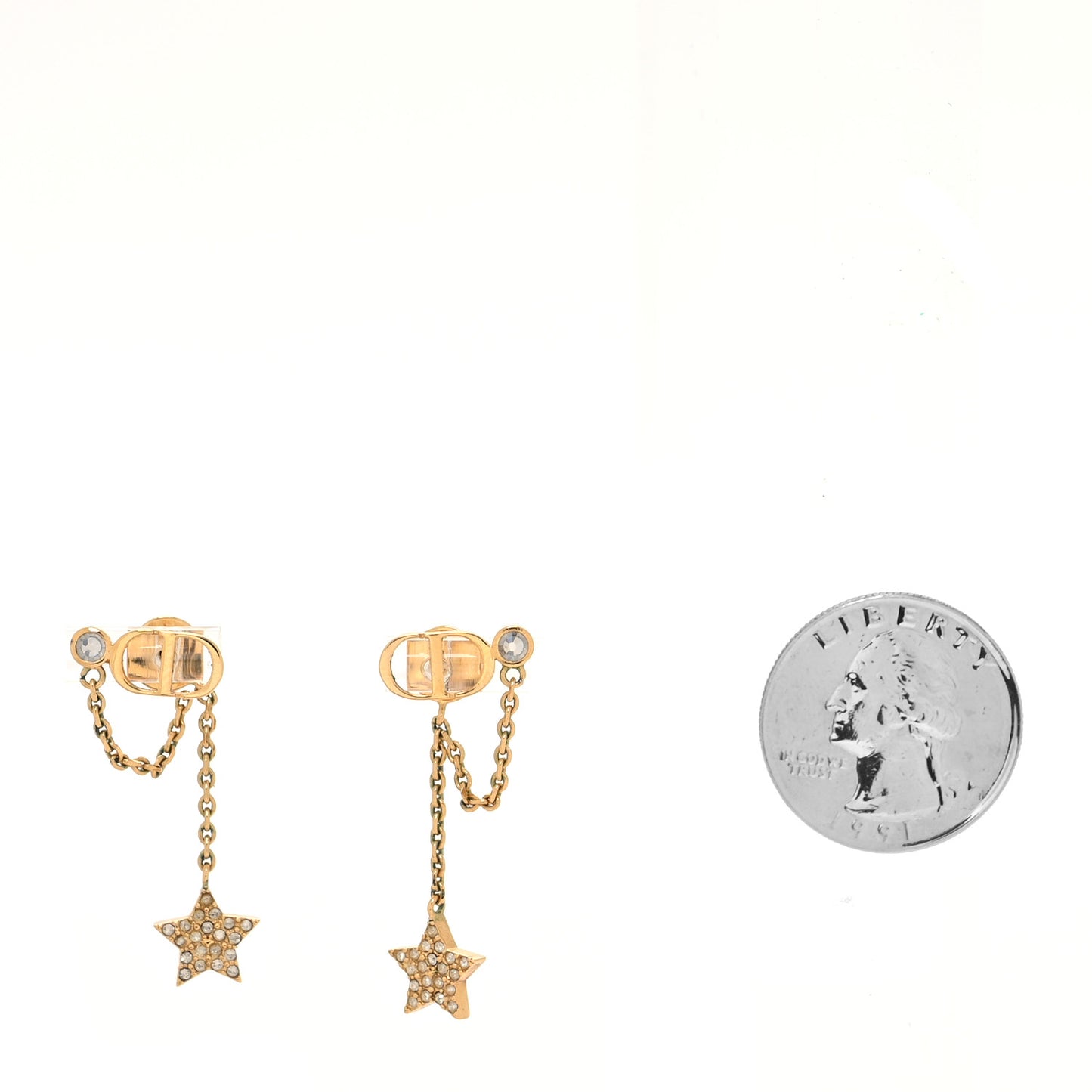 Crystal Petit CD Star Chain Earrings Gold