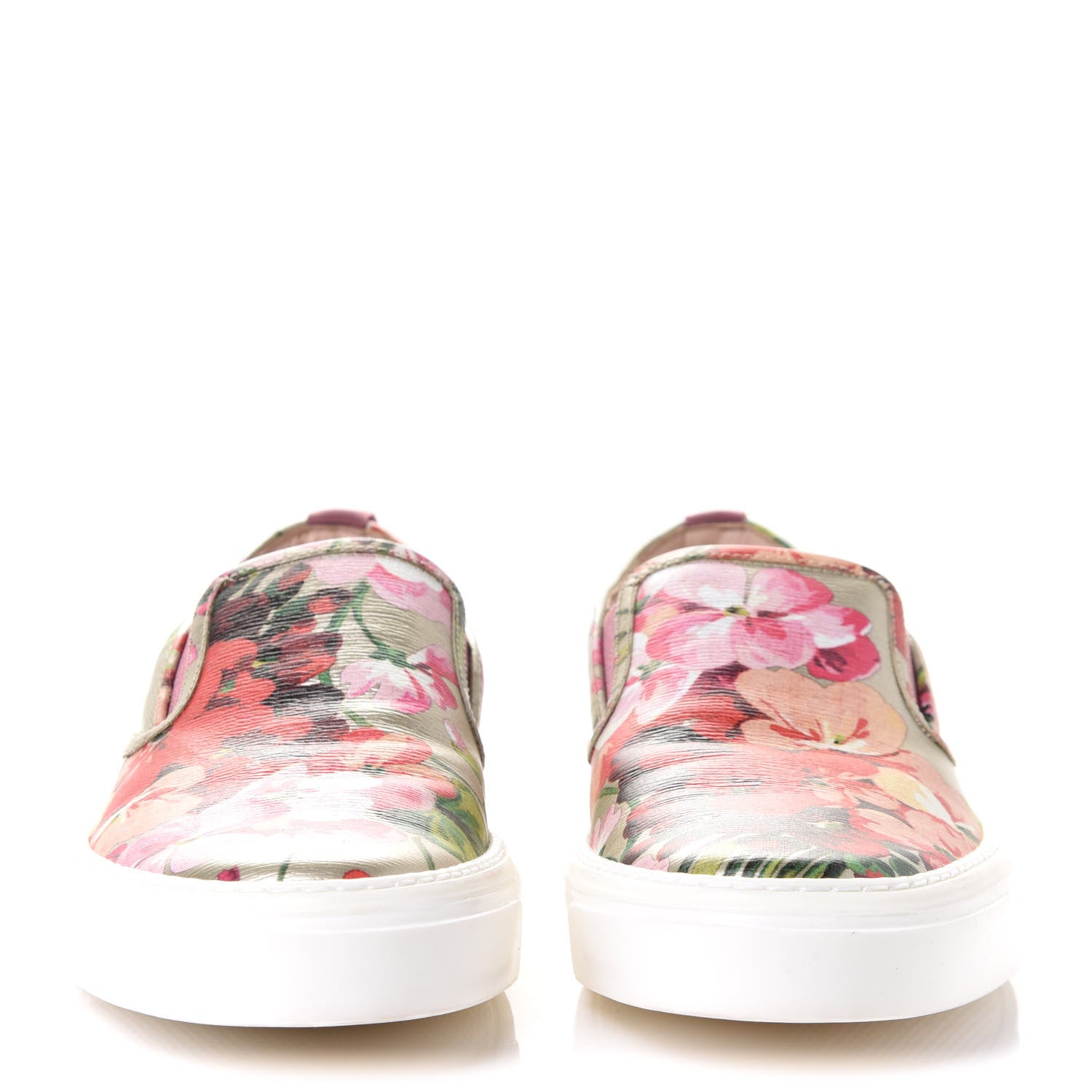 Gucci Calfskin Blooms Print Womens Slip On Sneakers 38.5 Gold Multicolor Dry Rose 2 of 11