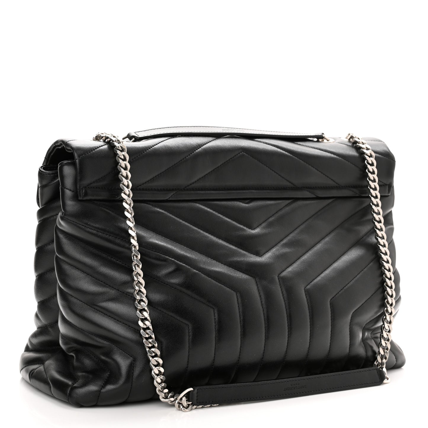 Calfskin Y Quilted Monogram Large Loulou Chain Satchel Black