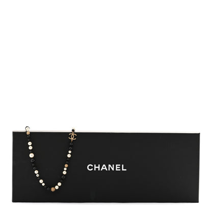 Chanel Metal Pearl Beaded Textured CC Long Necklace Gold Black White 6 of 6