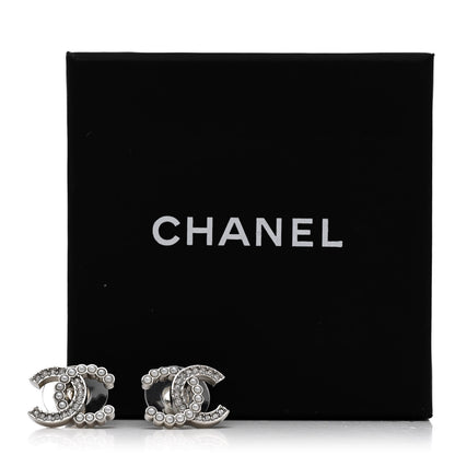 Chanel Pearl Crystal CC Earrings Silver Pearly White 5 of 5