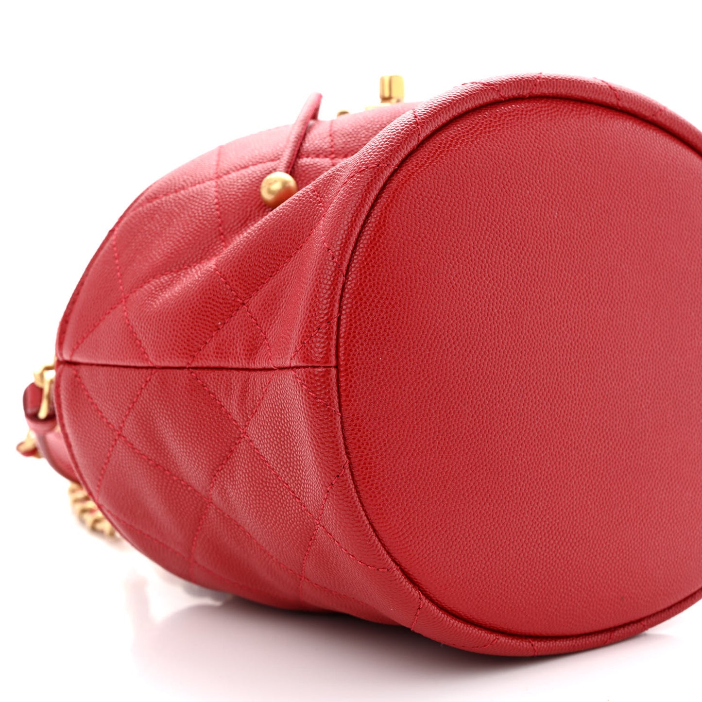 Caviar Suede Quilted Drawstring Bucket Bag Dark Red