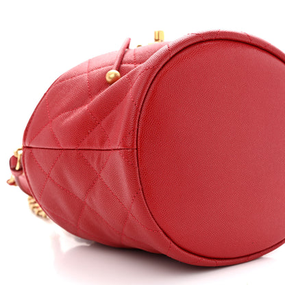Chanel Caviar Suede Quilted Drawstring Bucket Bag Dark Red 9 of 10