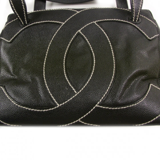 Caviar CC Stitched Small Tote Black