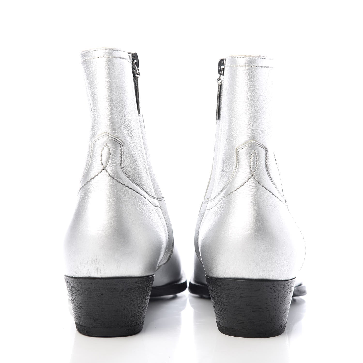 Saint Laurent Metallic Calfskin Lukas Ankle Boots 37 Silver 7 of 10