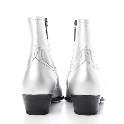 Saint Laurent Metallic Calfskin Lukas Ankle Boots 37 Silver 7 of 10