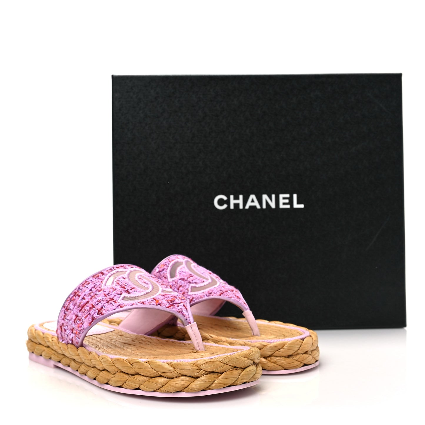 Tweed CC Thong Sandals 38 Light Purple Pink Red