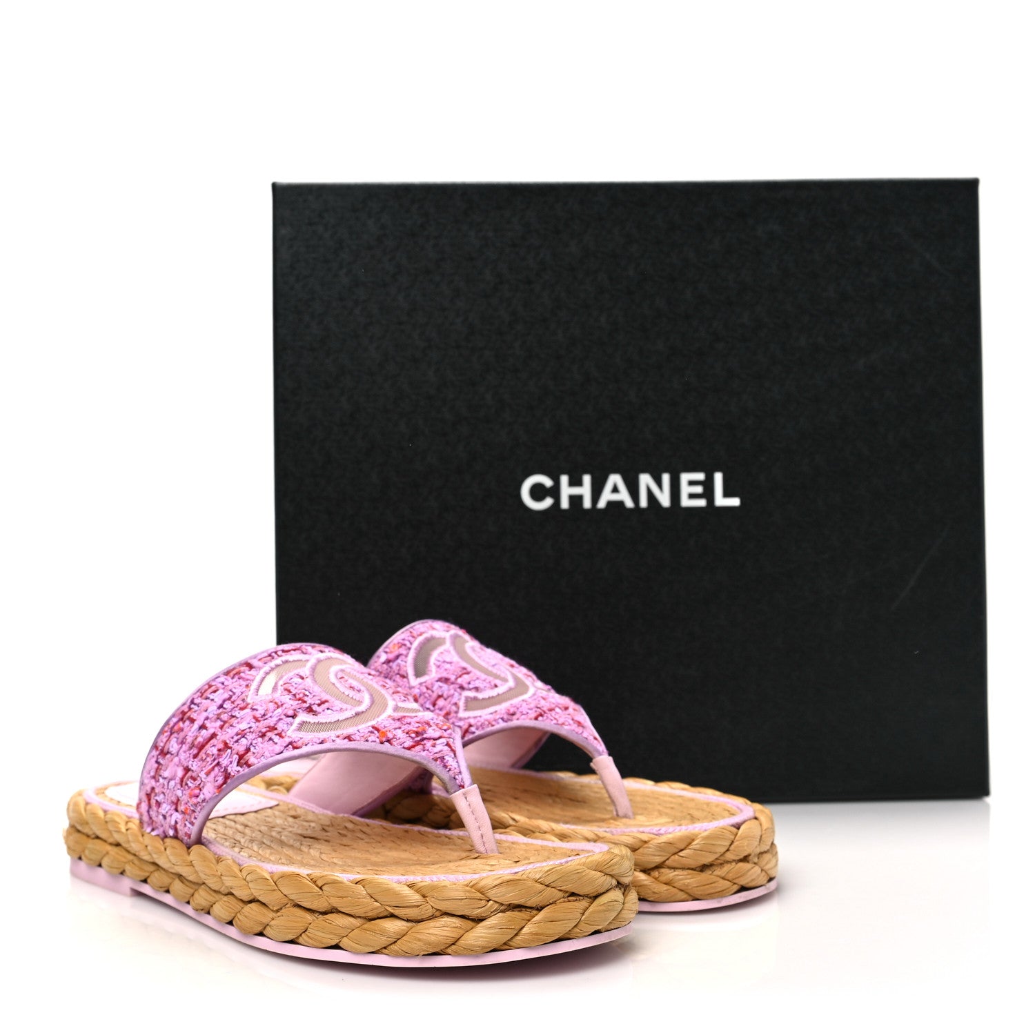 Chanel Tweed CC Thong Sandals 38 Light Purple Pink Red 9 of 9
