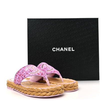 Chanel Tweed CC Thong Sandals 38 Light Purple Pink Red 9 of 9