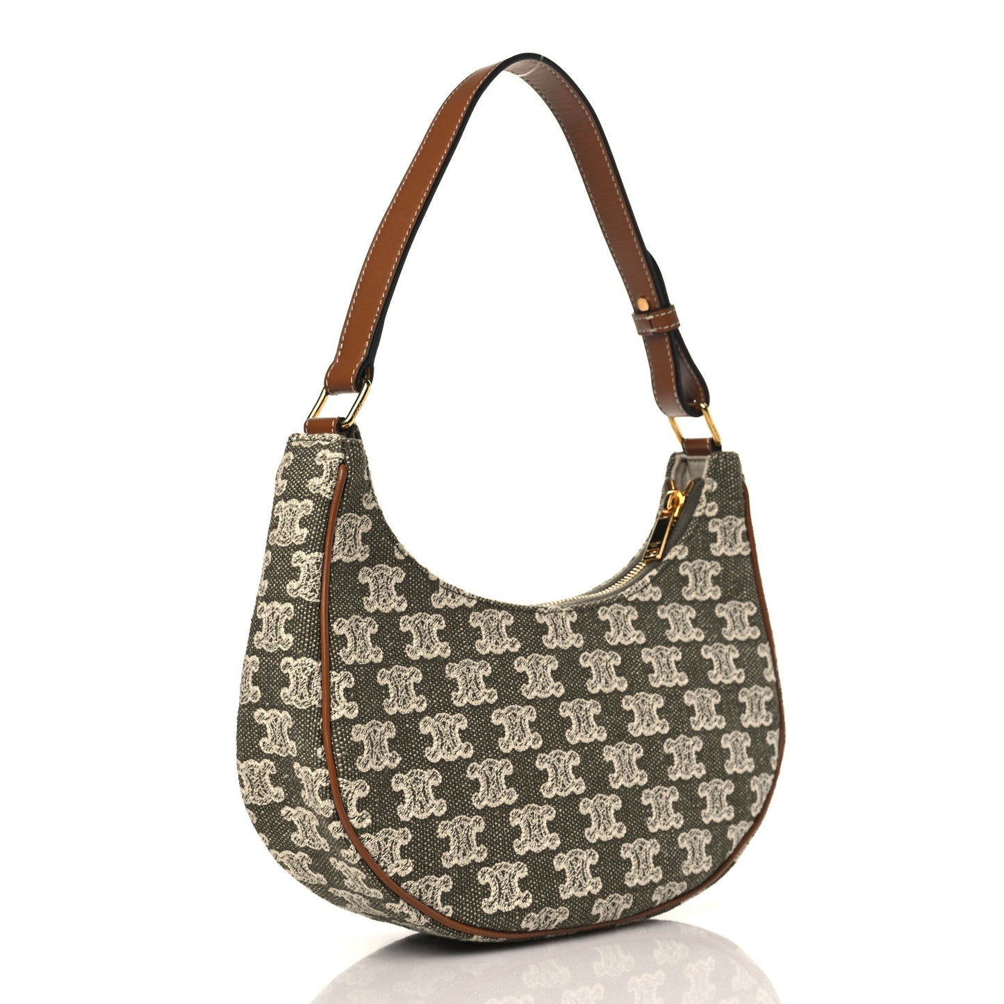 Canvas Calfskin Ava Triomphe Shoulder Bag Green