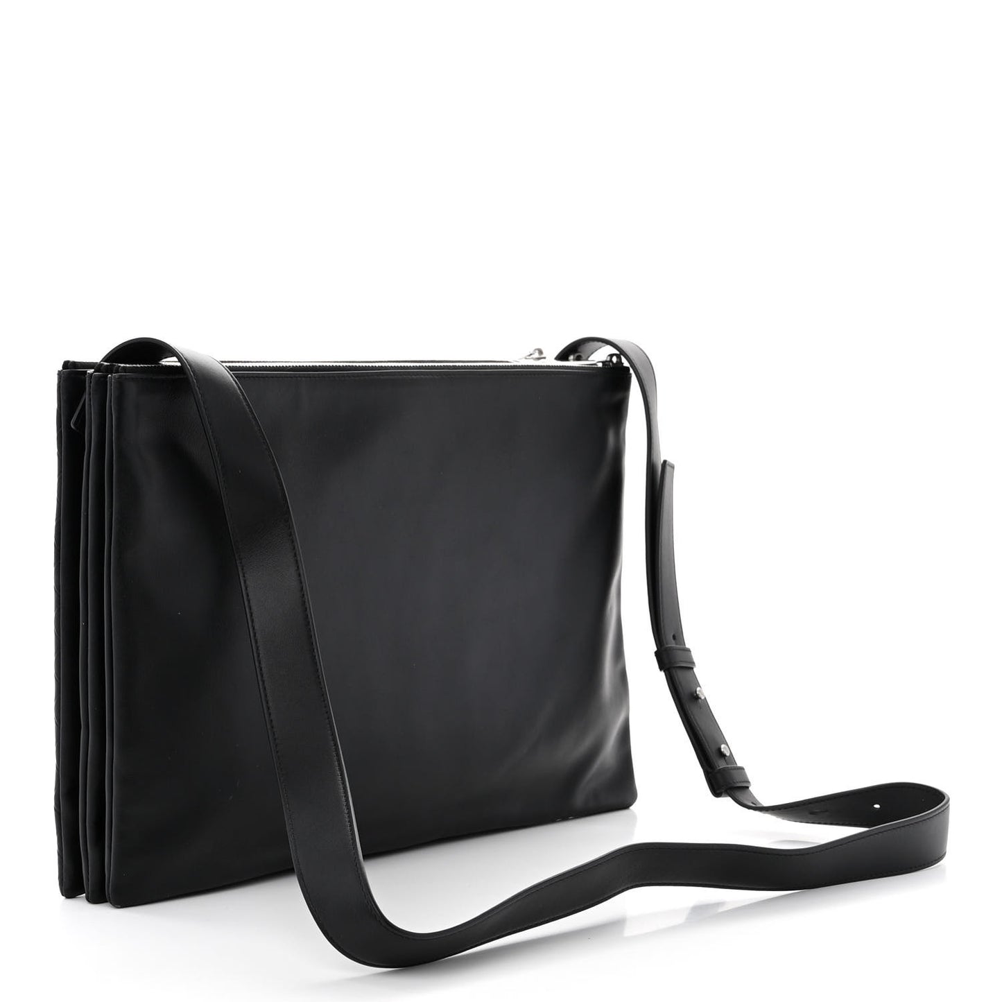 Intrecciato Embossed Triple Zip Messenger Bag Black