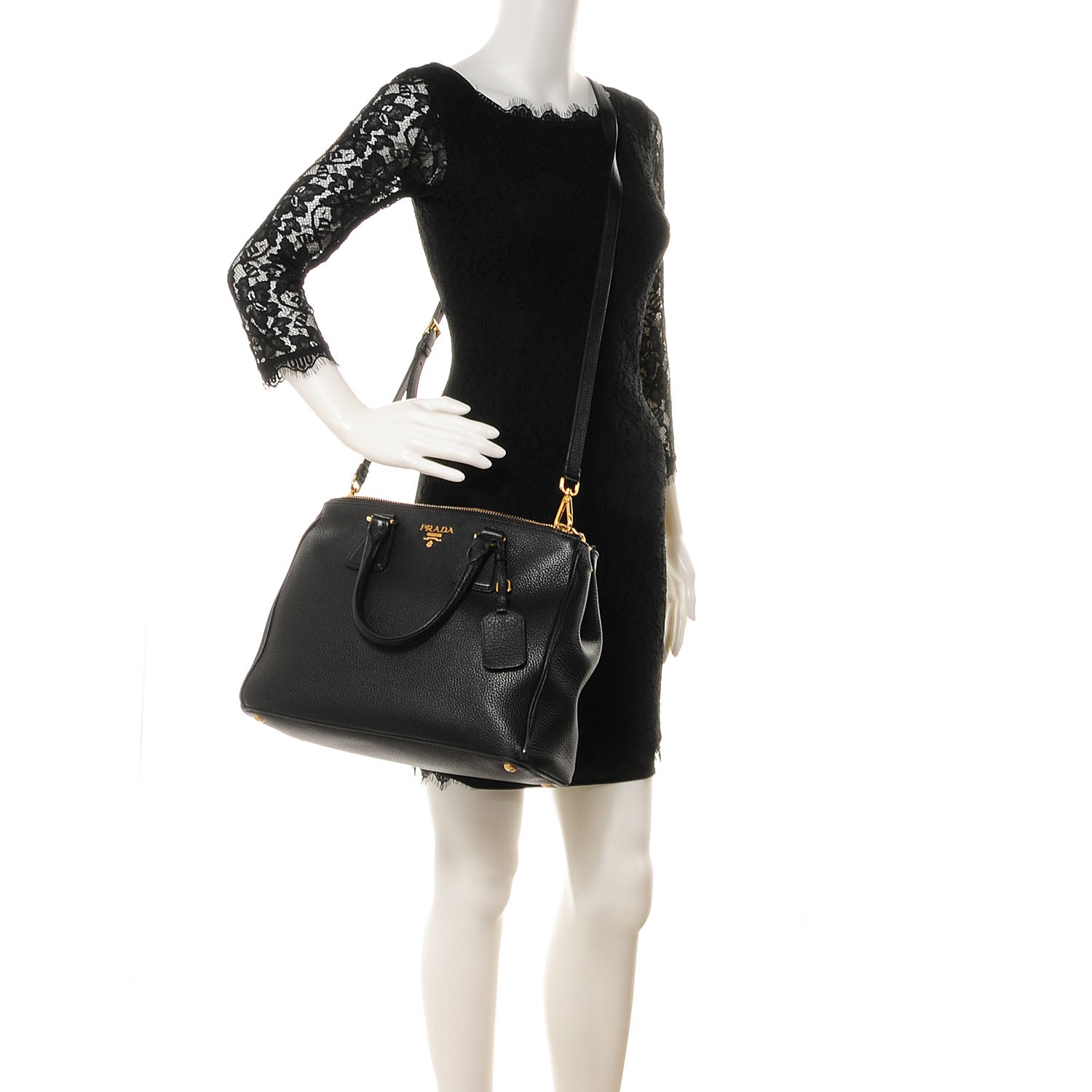 Prada Vitello Daino Double Zip Tote Black 2 of 9