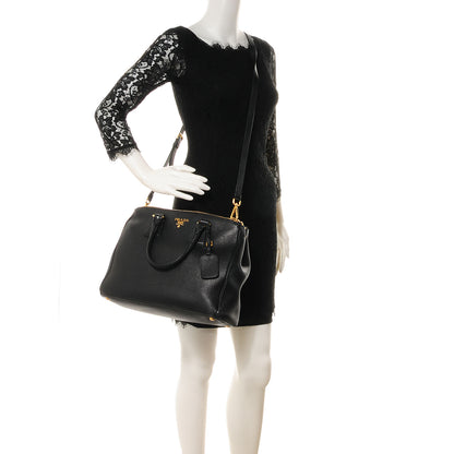Prada Vitello Daino Double Zip Tote Black 2 of 9