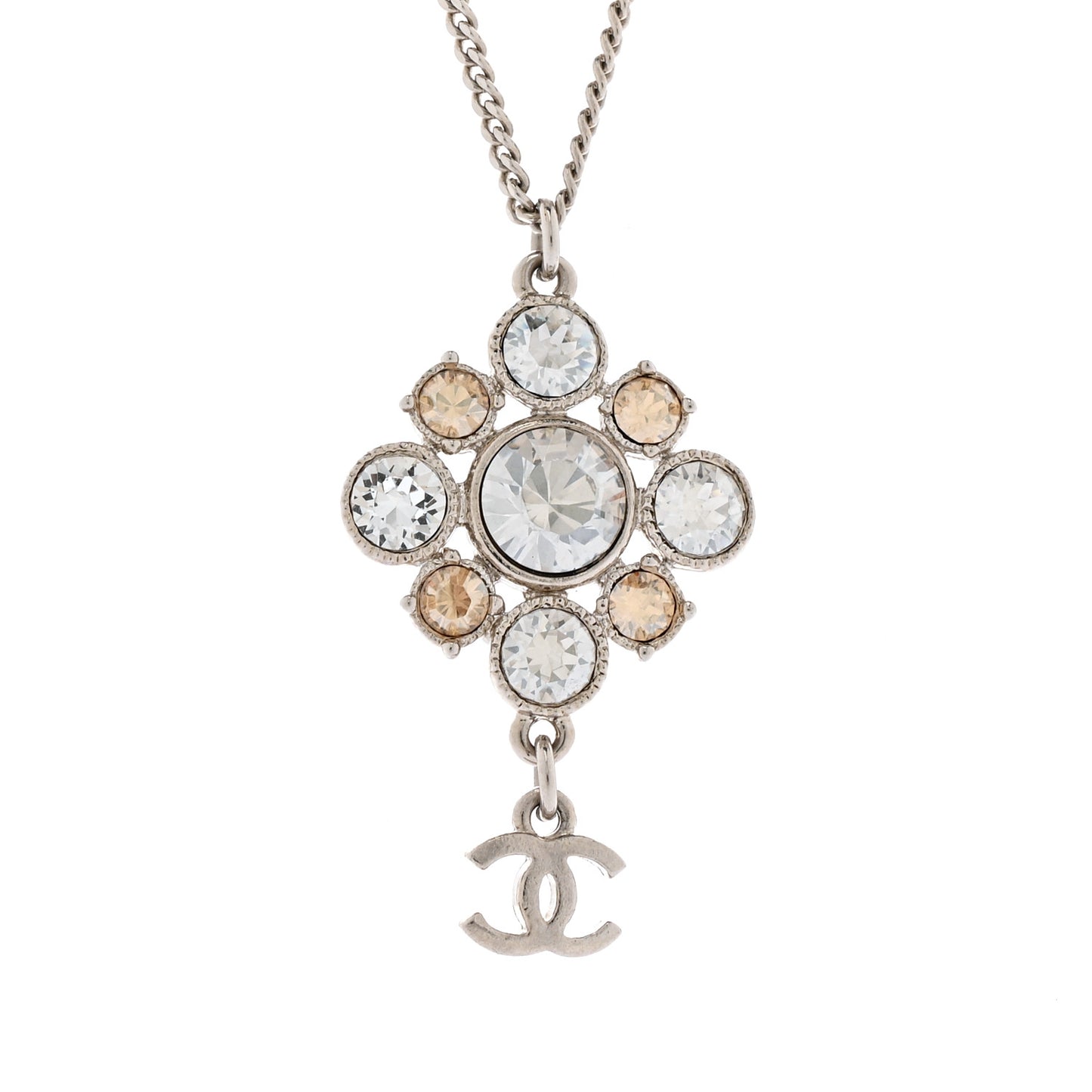 Crystal CC Drop Pendant Necklace Silver