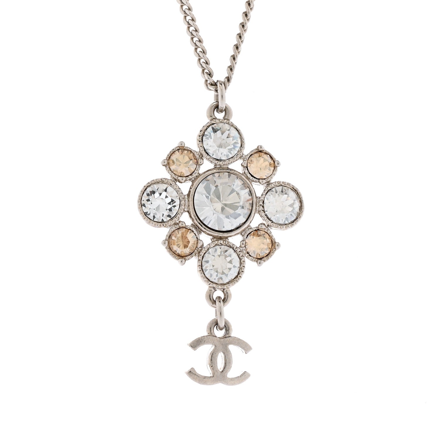 Chanel Crystal CC Drop Pendant Necklace Silver 4 of 5