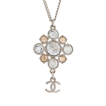 Chanel Crystal CC Drop Pendant Necklace Silver 4 of 5