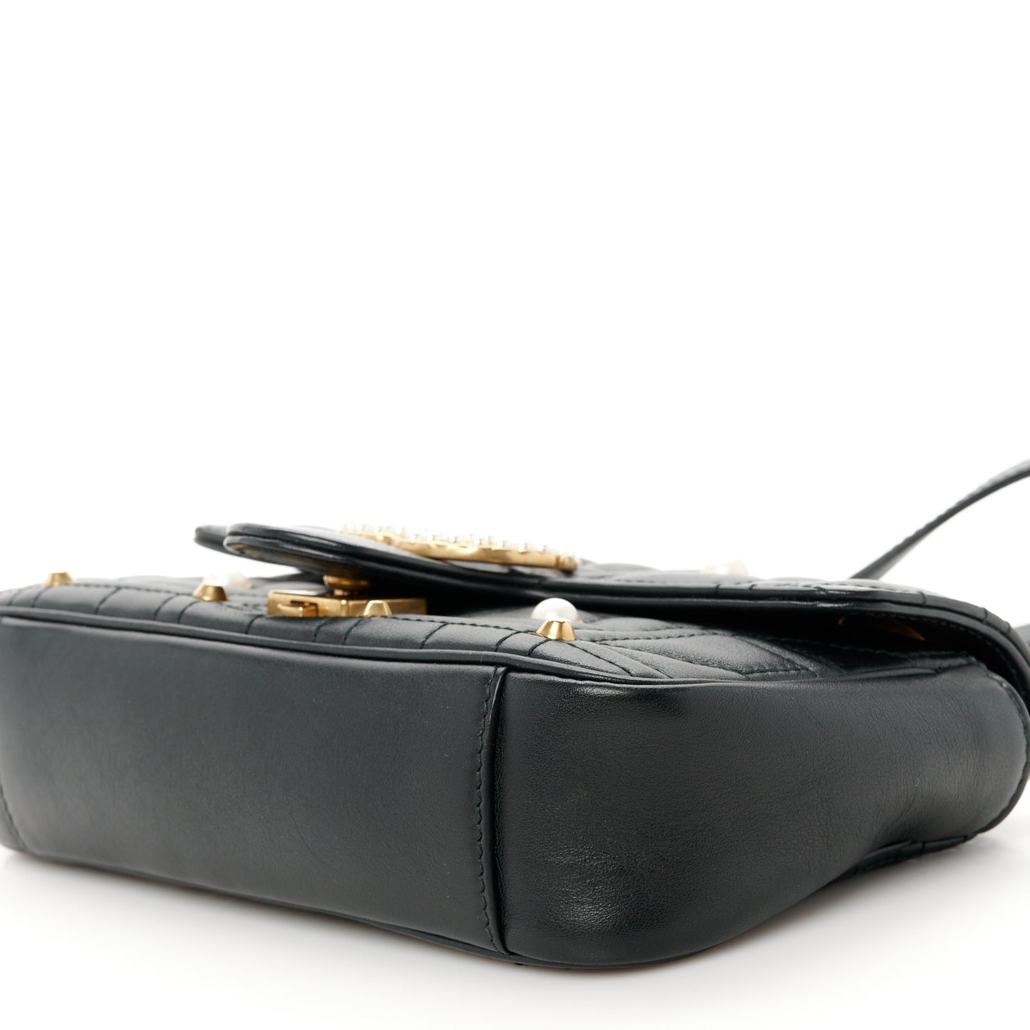 Calfskin Matelasse Studded Mini Pearly GG Marmont Shoulder Bag Black