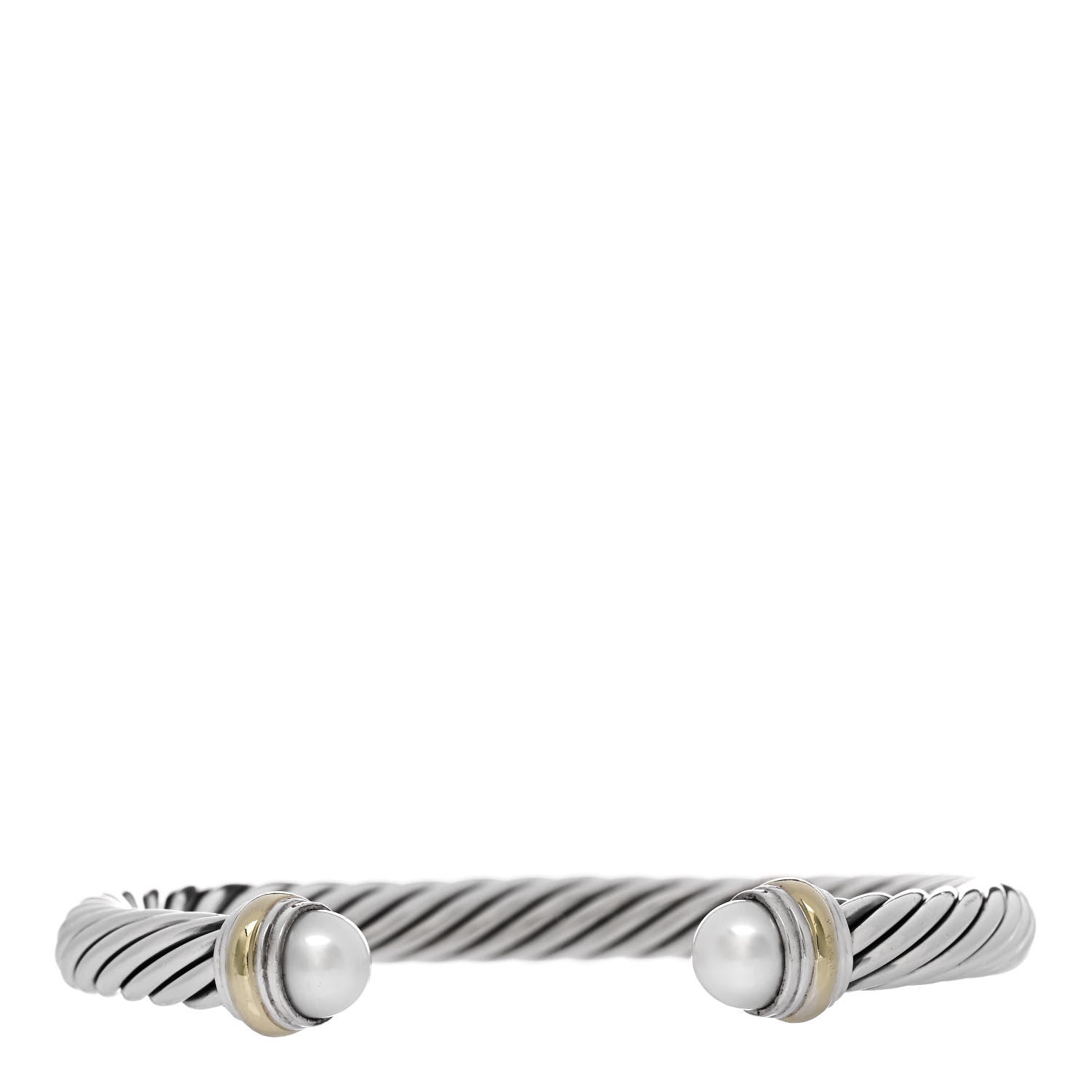 David Yurman Sterling Silver 14K Yellow Gold Pearl 7mm Cable Classics Bracelet 1 of 3