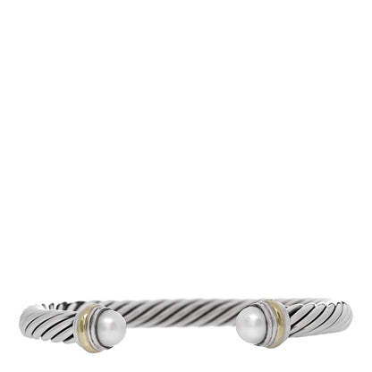 David Yurman Sterling Silver 14K Yellow Gold Pearl 7mm Cable Classics Bracelet 1 of 3