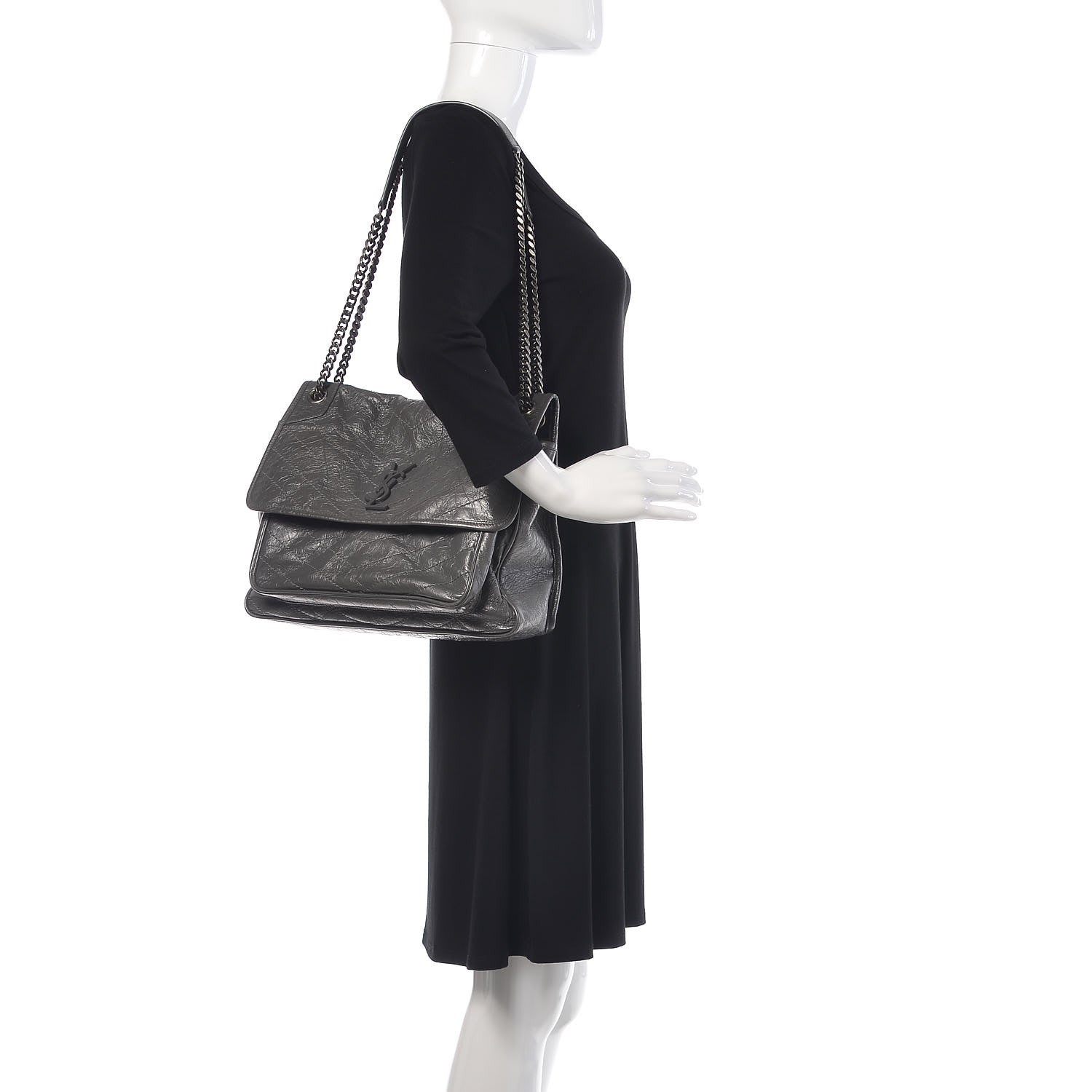 Saint Laurent Crinkled Calfskin Matelasse Monogram Large Niki Chain Satchel Storm 2 of 12