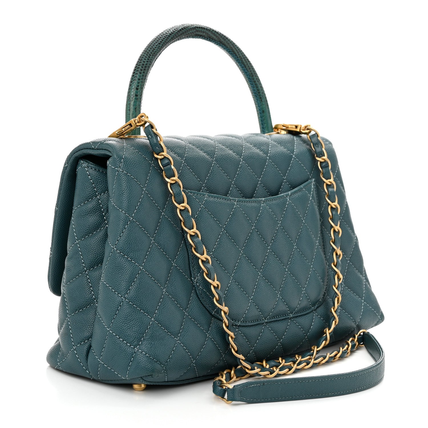 Chanel Caviar Lizard Quilted Small Coco Handle Flap Dark Turquoise 3 of 10