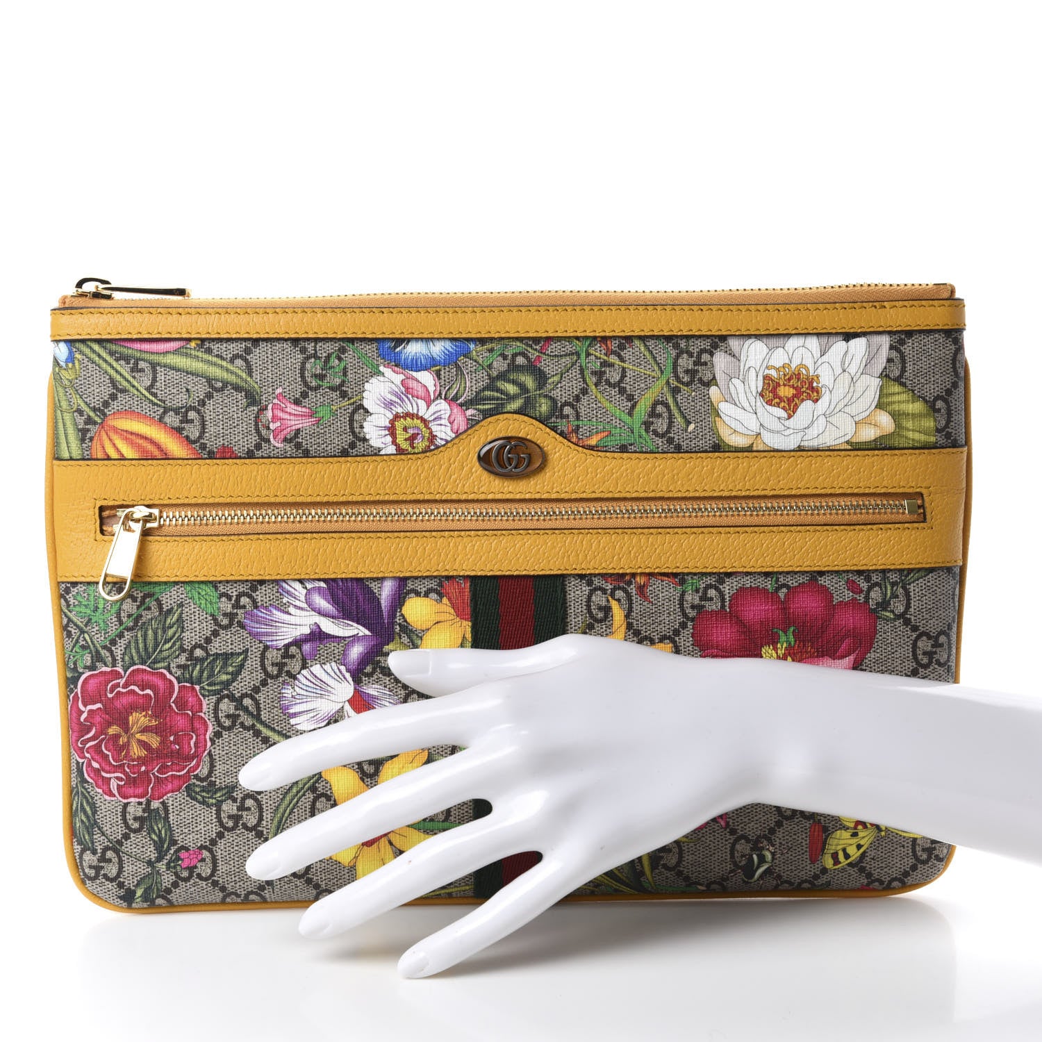 Gucci GG Supreme Monogram Flora Large Ophidia Pouch Clutch Beige Multicolor Crop 2 of 9